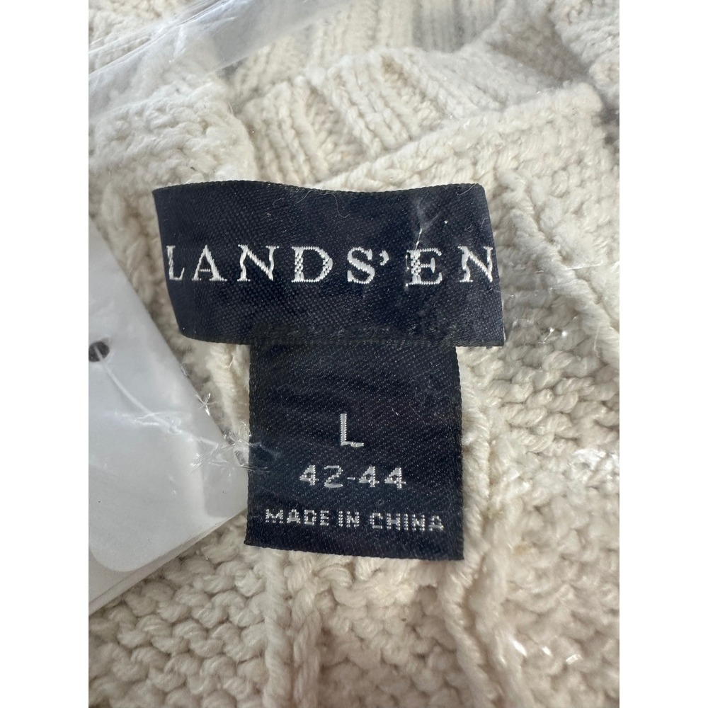 Lands End Mens Silk Cotton Cable Knit Crewneck Sweater Sail White Large L - Picture 2 of 8